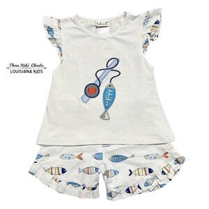 Babeeni 2Y Fish Fishing Appliqué Shirt & Shorts Set